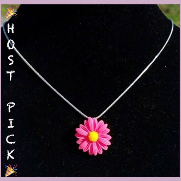 Handmade Jewelry - Fuchsia Pink Gerbera Daisy Snakeskin Chain Necklace
